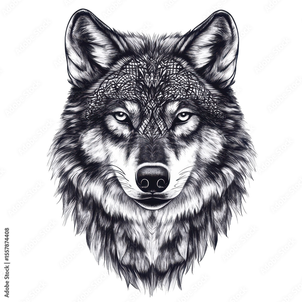 Wolf illustration with intricate pattern against a Transparent background showcasing detailed features and expression, wolf with pattern isolated PNG background Wolf illustration with intricate pattern against a Transparent background showcasing detailed features and expression, wolf with pattern isolated PNG background