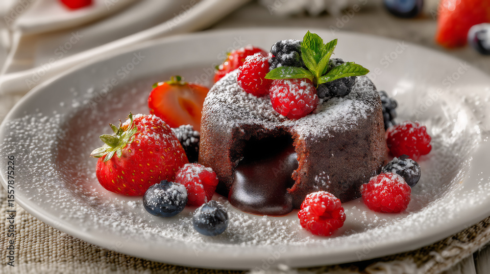 Warm Chocolate Lava Cake With Berries And Powdered Sugar Warm Chocolate Lava Cake With Berries And Powdered Sugar