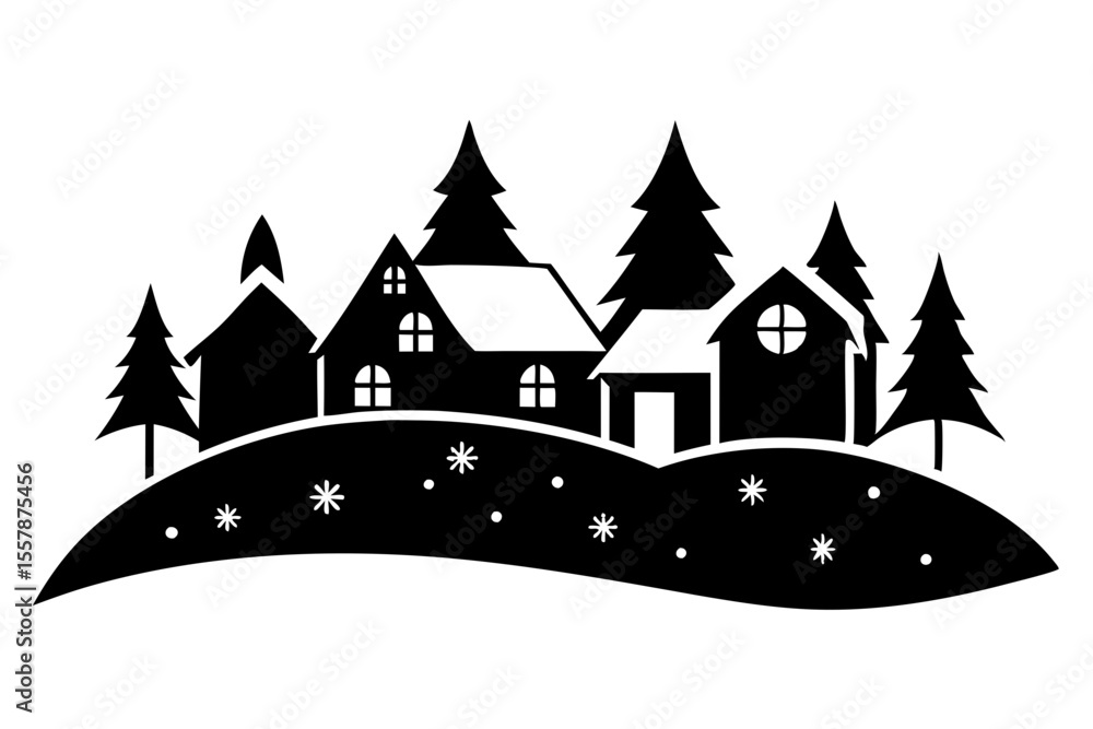 Obraz premium Charming Winter Village Drawing for Christmas Market Graphics
