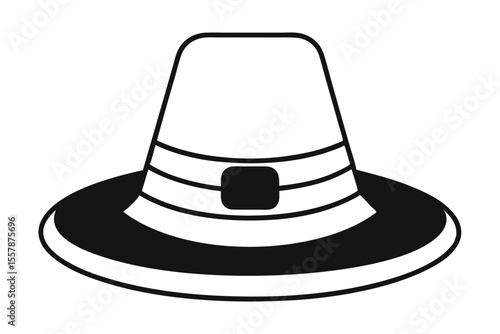 Classic Pilgrim Hat Line Drawing for Thanksgiving Themed Graphics