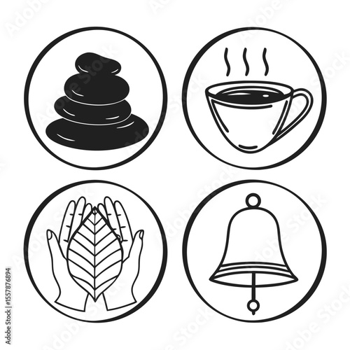 wellness icons, spa icon set minimal wellness Icon pack with spa Tea mudra and leaf symbols natural lifestyle icons vector illustration icon lamp symbol design object lamp symbol design object 