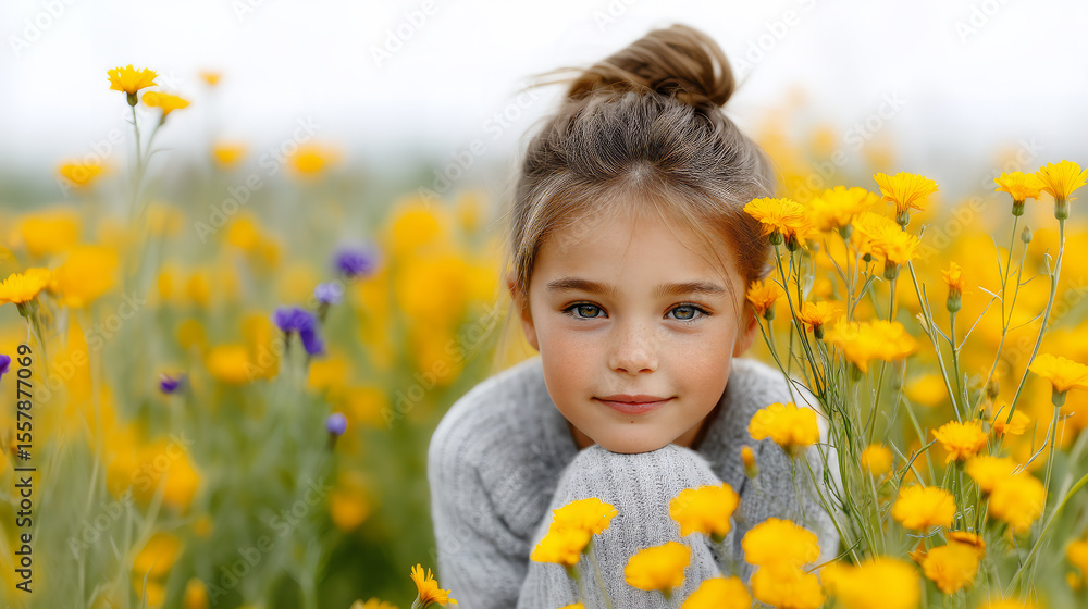 Smiling Child in a Field of Flowers Smiling Child in a Field of Flowers
