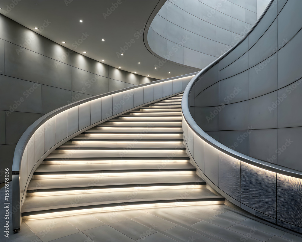 Obraz premium Contemporary curved staircase in architectural gray setting