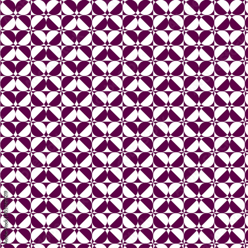 seamless geometric pattern with geometric shapes, repeating pattern, shades of purple and white, four-leaf clover shapes, pinwheel, symmetrical and tessellated design, squares, four curved segments,