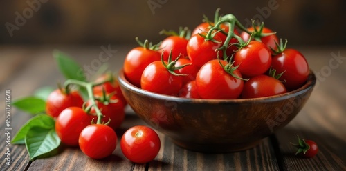 A bowl brimming with vibrant red cherry tomatoes , picture, farm, royalty free