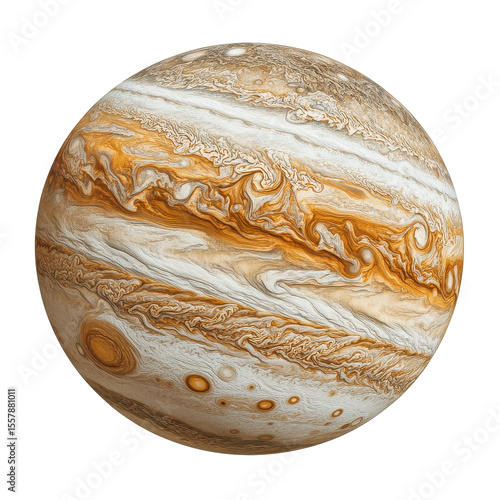 Jupiter planet isolated on a Transparent background with detailed cloud bands and color variations, jupiter planet isolated on PNG background