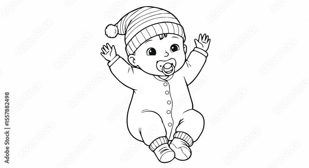 Adorable Cartoon Baby with Pacifier and Blue Hat Adorable Cartoon Baby with Pacifier and Blue Hat