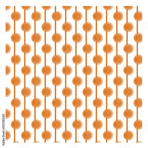 vector seamless pattern with abstract circles, vertical lines, orange circles, white background, stacked circles, regularly spaced, lines
