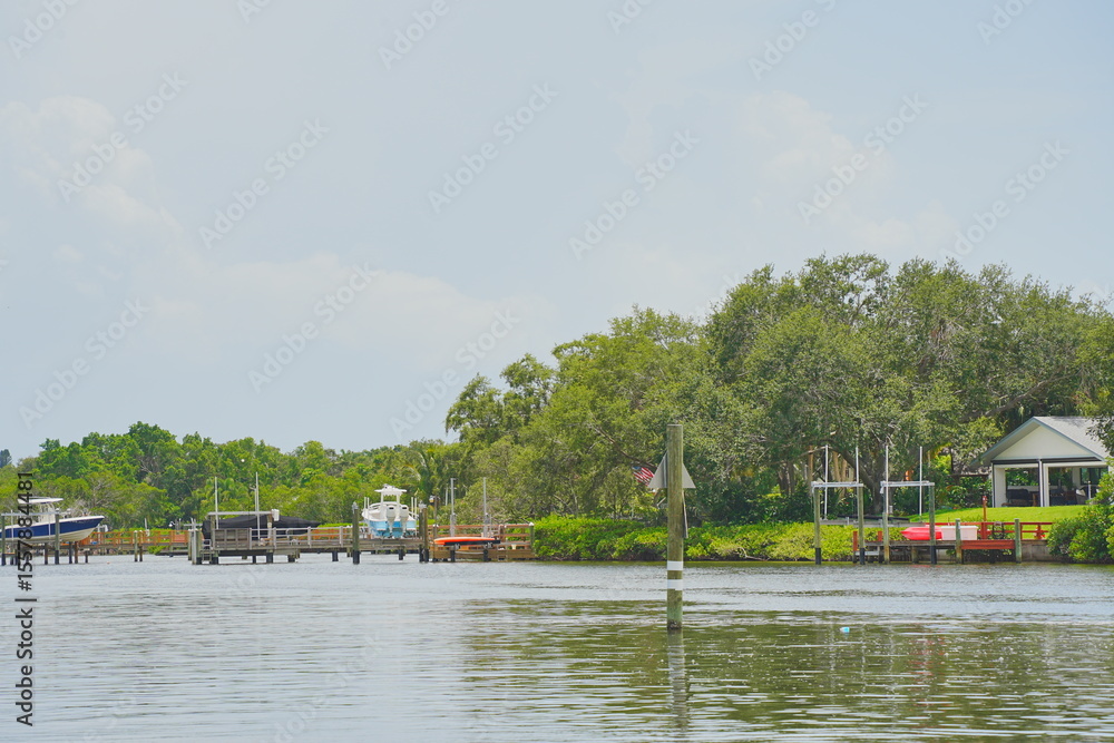 Obraz premium St. Petersburg, Forida, USA 06 29 2025: The landscape of Weedon Island Preserve Cultural and Natural History Center