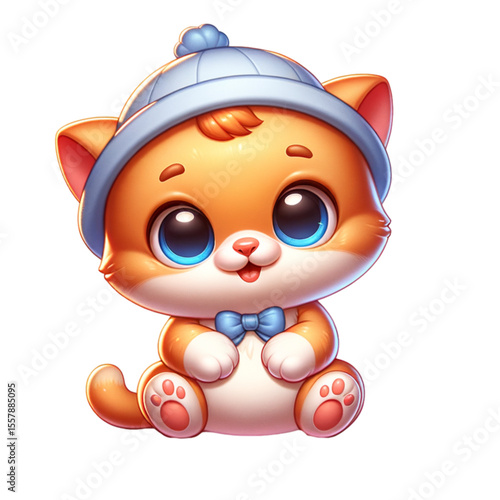Cuteness Overload: An adorable kitten with bright eyes, wearing a charming hat and bow tie, radiates pure innocence and playful joy.