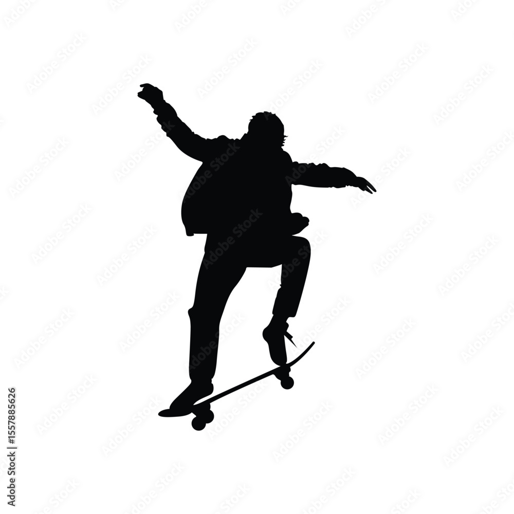 Fototapeta premium Skateboarder Black and White Silhouette Vector Illustration