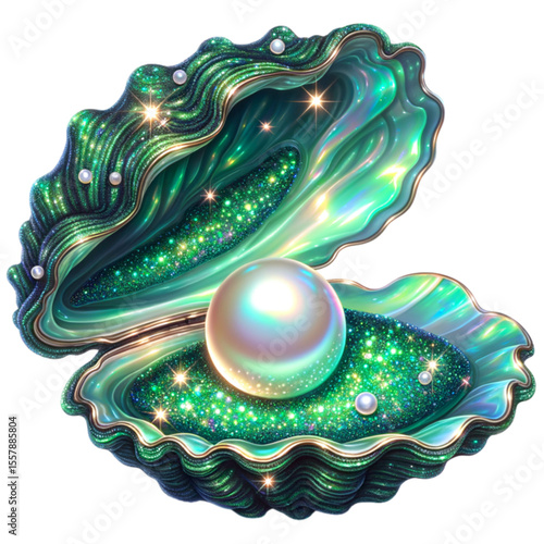 Enchanting Pearl: An opulent pearl nestles serenely within a lustrous seashell, exuding a captivating sense of preciousness and natural beauty, showcasing the wonder of the underwater world.