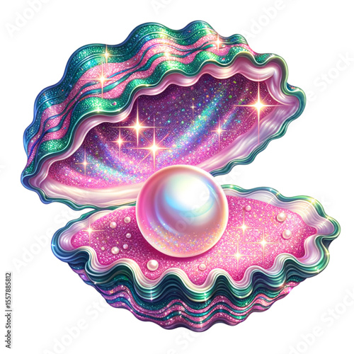Pearl in Shell: An exquisite pearl rests in the iridescent embrace of a shell, its delicate form radiating with a subtle glow, evoking a sense of marine wonder. 