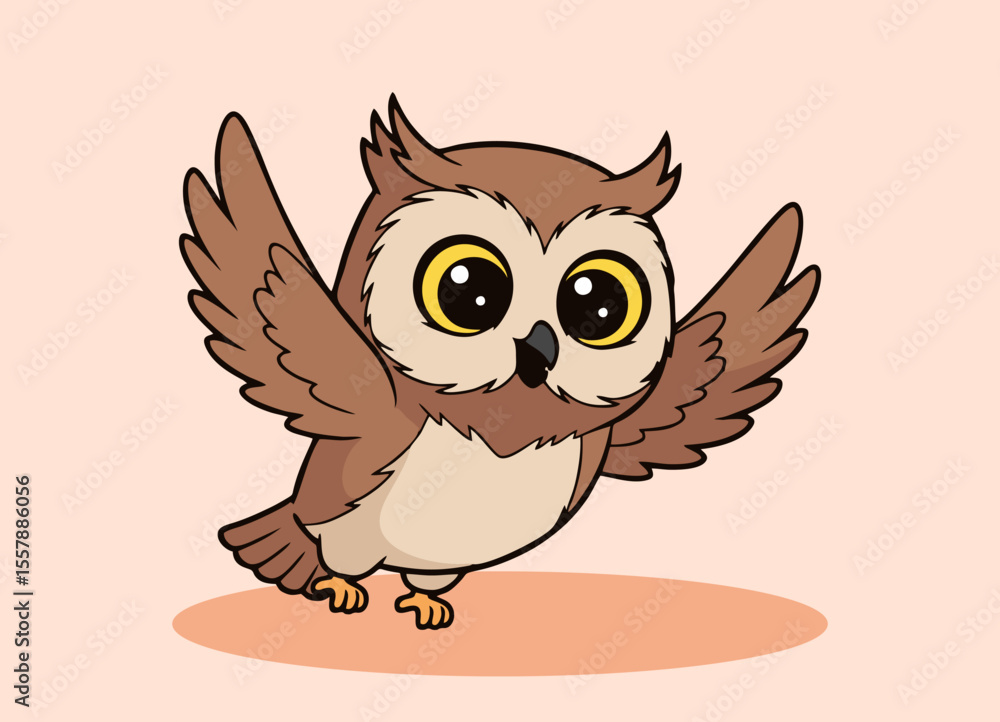 Obraz premium cute little owl with big eyes flying and smiling happy