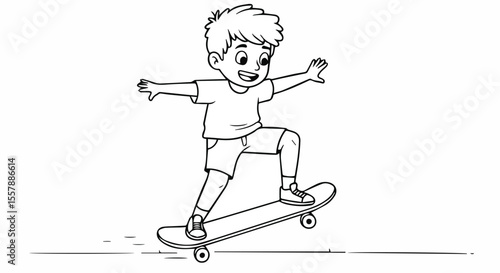 Outline Illustration of a Boy White Water Rafting