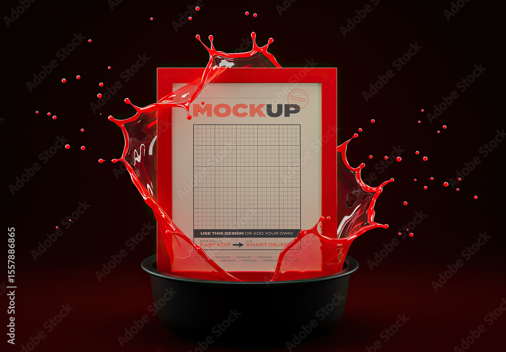 Red Splash Splatter Poster Frame Mockup Stock Template | Adobe Stock