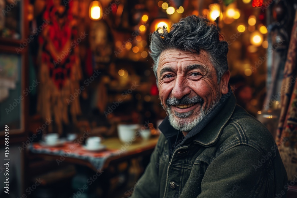 Portrait of an old man with a beard and mustache in a cafe Portrait of an old man with a beard and mustache in a cafe