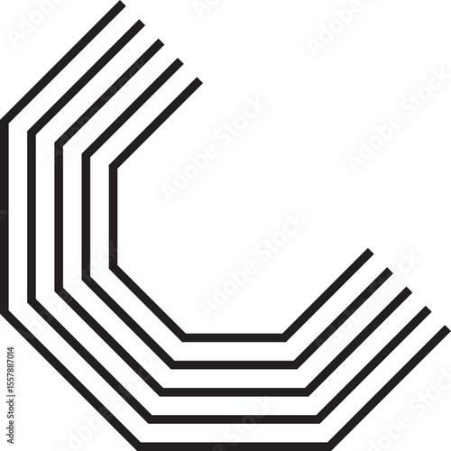 Partial polygon with soft corners formed by five layered parallel lines.