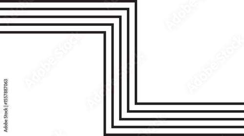 Structure formed by intersecting lines creating two right-angled corners, outlined by five parallel concentric strokes.