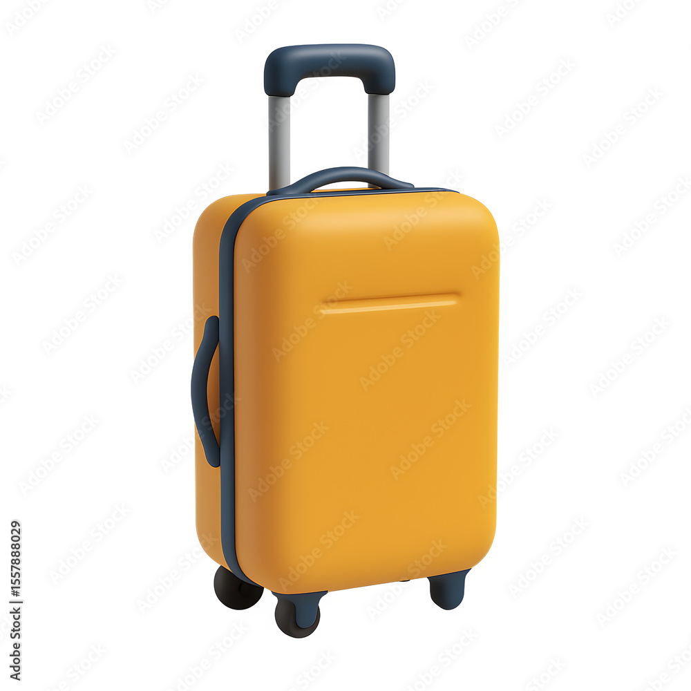 Modern Yellow Rolling Suitcase With Extendable Handle for Transparent Background Modern Yellow Rolling Suitcase With Extendable Handle for Transparent Background
