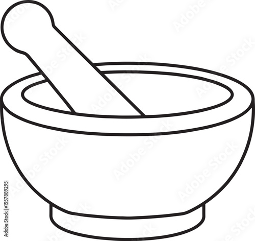 Outlined kitchen mortar and pestle tool for food and cooking graphics
