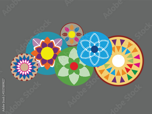 Floral Circular Patterns: A collection of diverse floral patterns in circular formations, vibrant and visually appealing.