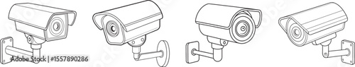 Security camera system illustration with outlined surveillance equipment