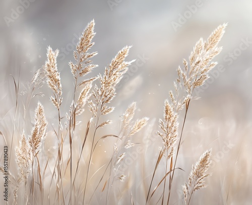 Minimalist sunlit field of tall wild grasses in soft white and gold tones with dreamy light, silk-like textures, and a calm, ethereal atmosphere