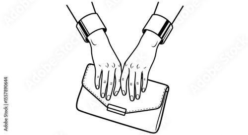 Hands resting on a clutch purse, symbolizing elegance and femininity