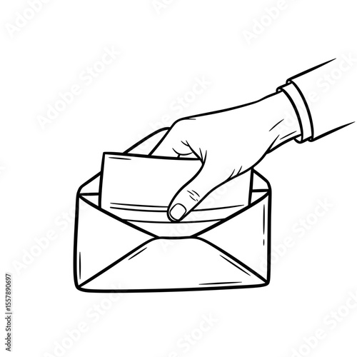 Hand placing a note into an envelope, symbolizing communication and correspondence