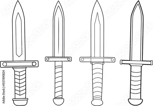 Bayonet set drawing in outlined format showing historical weapon designs