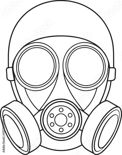 Gas mask with visor and filter in outlined style for industrial safety visuals