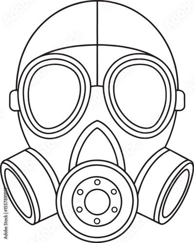 Industrial gas mask illustration in black and white for workplace safety and design
