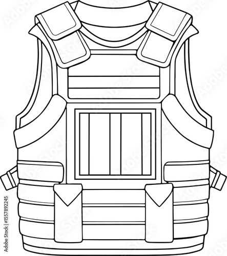Bulletproof vest outlined design with tactical pouches and secure straps