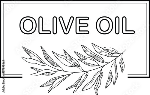 Olive oil emblem. Hand drawn label for extra virgin oil or olive contained cosmetic products with sketch tree, branches, leaves and olives isolated vector illustration