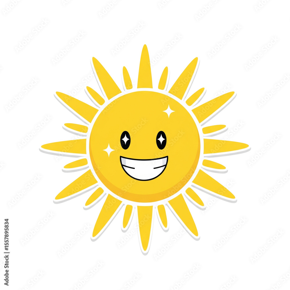 Happy cartoon sun illustration with a bright smile, perfect for summer fun Happy cartoon sun illustration with a bright smile, perfect for summer fun