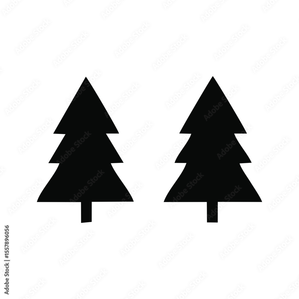 Obraz premium Two fir tree icons in black silhouette on transparent background