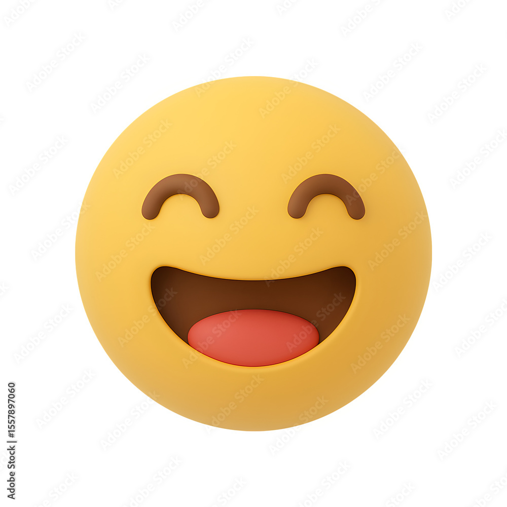 Fototapeta premium Smiling Face with Open Mouth and Smiling Eyes Emoji Illustration Transparent Background