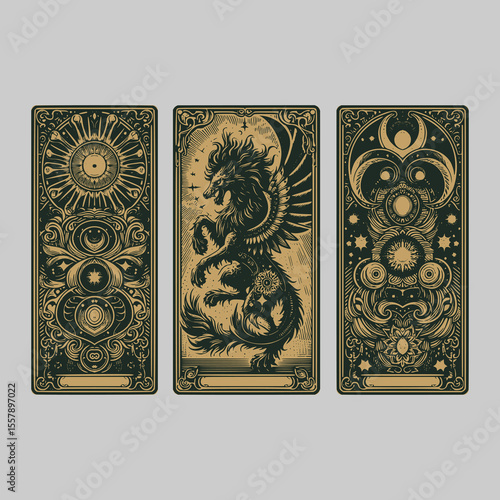 ancient monster sigil in distressed vintage vector style for arcane card game art