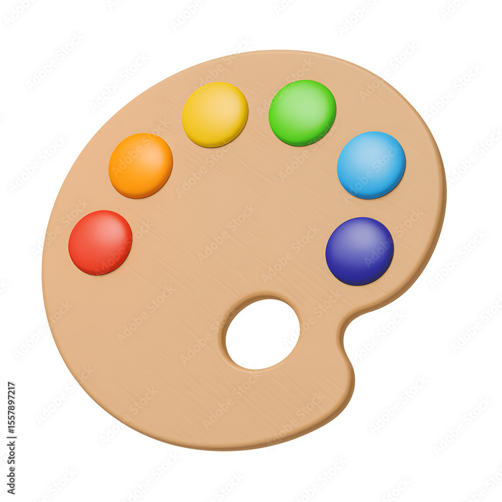 Fototapeta premium Artist's Wooden Palette with Vibrant Paint Colors Transparent Background
