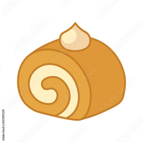 Cute Swiss Roll Cake Illustration with Cream Filling and Spiral Design in Pastel Cartoon Style