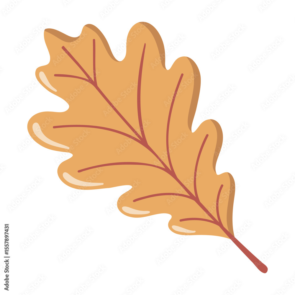 Obraz premium Yellow oak leaf. Fall season element. Autumn mood clipart. Cartoon vector illustration on white background. 