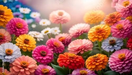 zinnia flowers in floral spring background generative ai