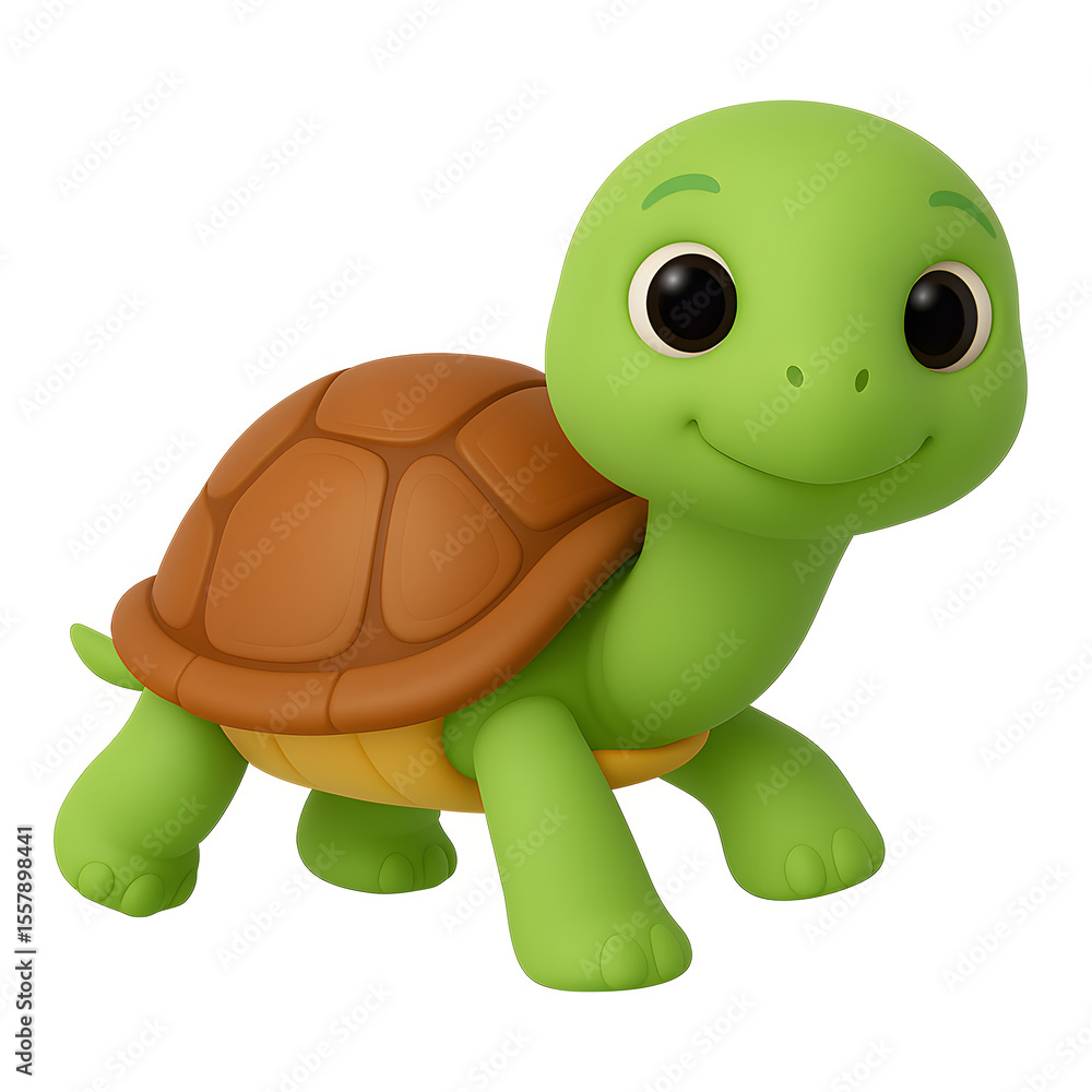 Fototapeta premium A Cute Green Turtle Character Walking Slowly Transparent Background