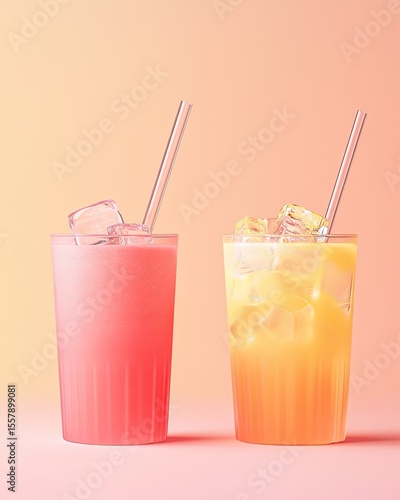 Wallpaper Mural Pink and Yellow Drinks on Pastel Background Torontodigital.ca