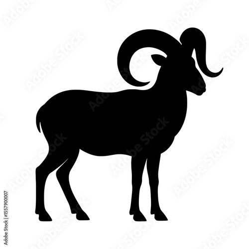 Silhouette of a Majestic Urial with Curved Horns