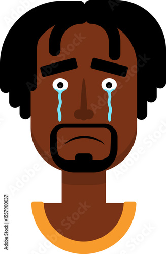 Cartoon-style black male face showing crying emotion with tears and sad expression in flat vector design.