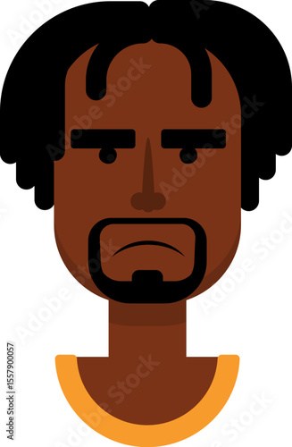 Cartoon black male face showing annoyance with slight frown and tight lips in flat vector style.
