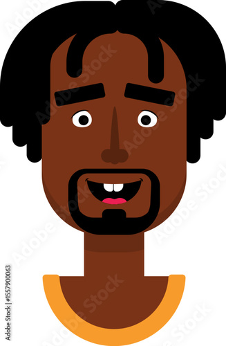 Cartoon black male face showing cute expression with wide eyes and slight smile in flat vector style.