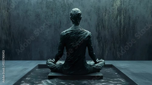 A statue of a man sitting in the middle of a room